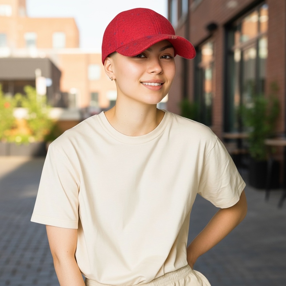 Pia Rossini Hat Cap Snap Backโ Red Wool Galway Cap Dot Pattern Womens Adjustable